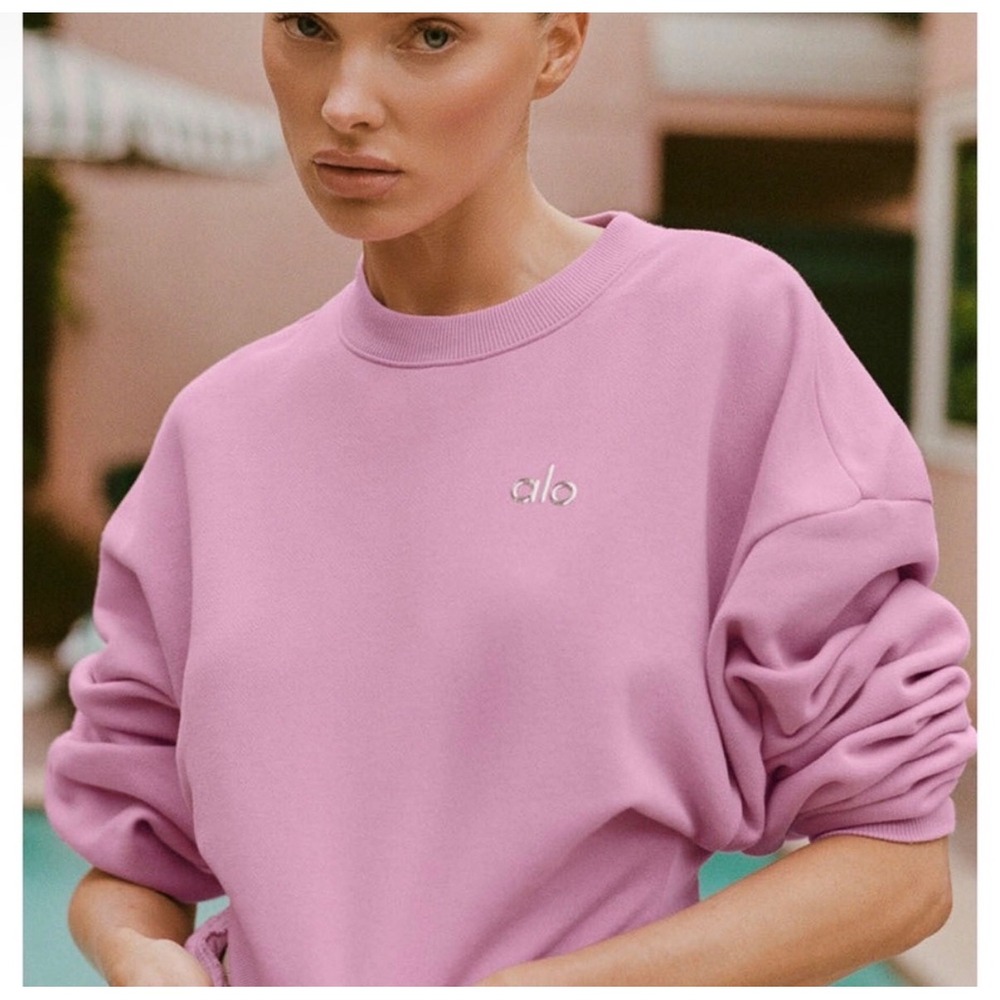 ALO Yoga Accolade Crewneck Crop Pullover  Pink Athleisure Hiking Yoga XS